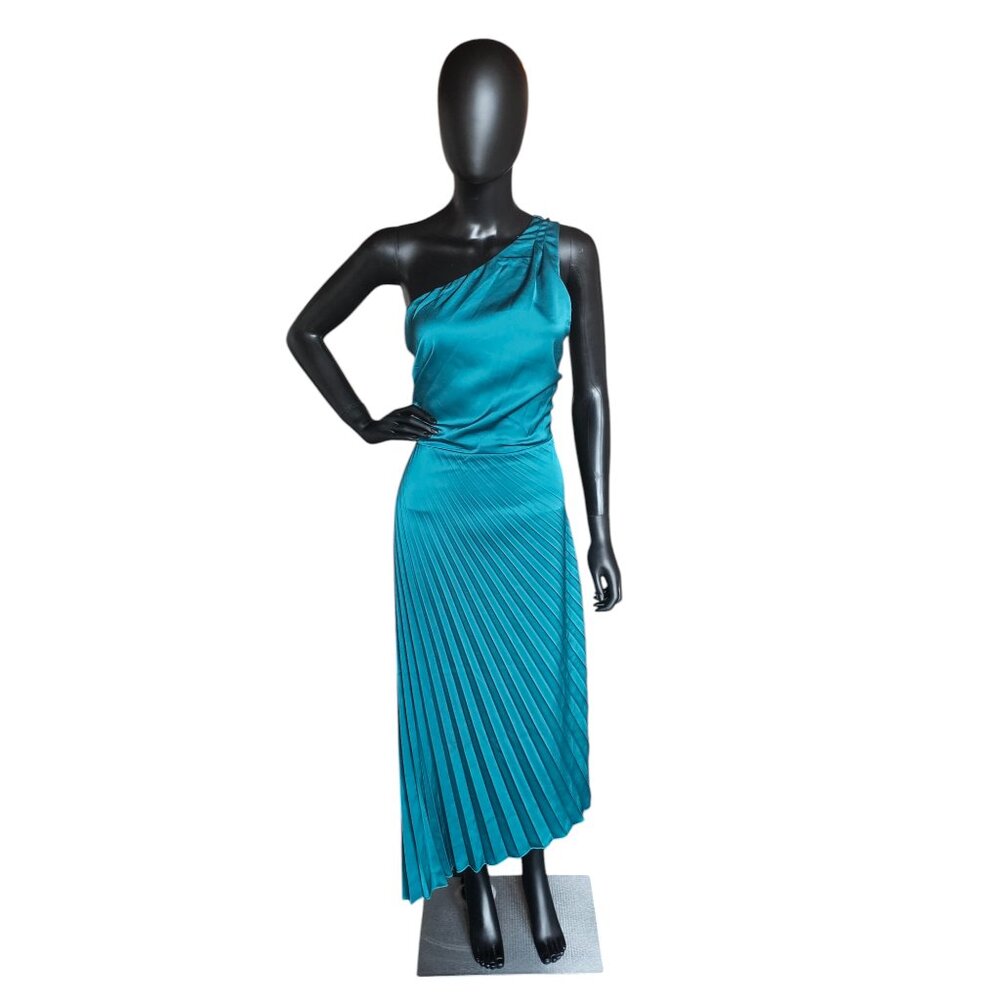 Teal Green Satin One Shoulder Pleated Cocktail Dress - Sam Edelman NWT